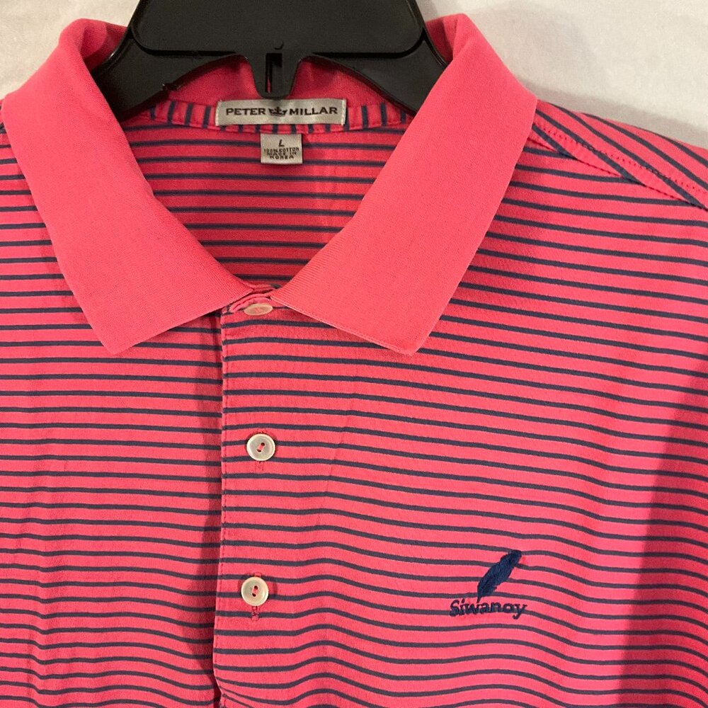Peter Millar, 100% Cotton, Pink and Blue Striped Polo, Sz L